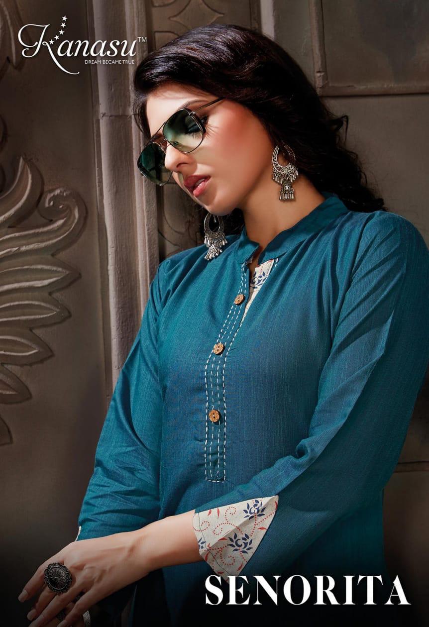 Kanasu Senorita Regular Wear Rayon Designer Kurti With Bottom Collection